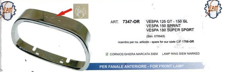 ART.7347-OR CORNICE FARO  CROMATA VESPA 125GT/150GL/150 SPRINT/180 SUPER SPORT